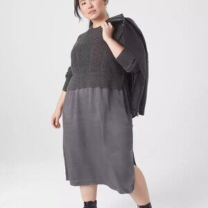 Sweater Top With Satin Skirt Midi Dress